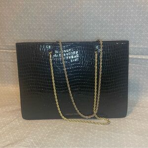 Loeffler Randall Alma Black Croc Patent Leather Chain Tote